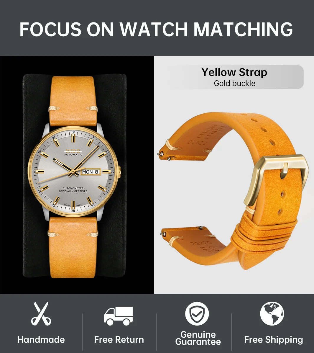 Italian Pueblo Leather Luxury Quick Release Watch Strap - Premium Watch Band Bracelet in 20mm & 22mm Sizes