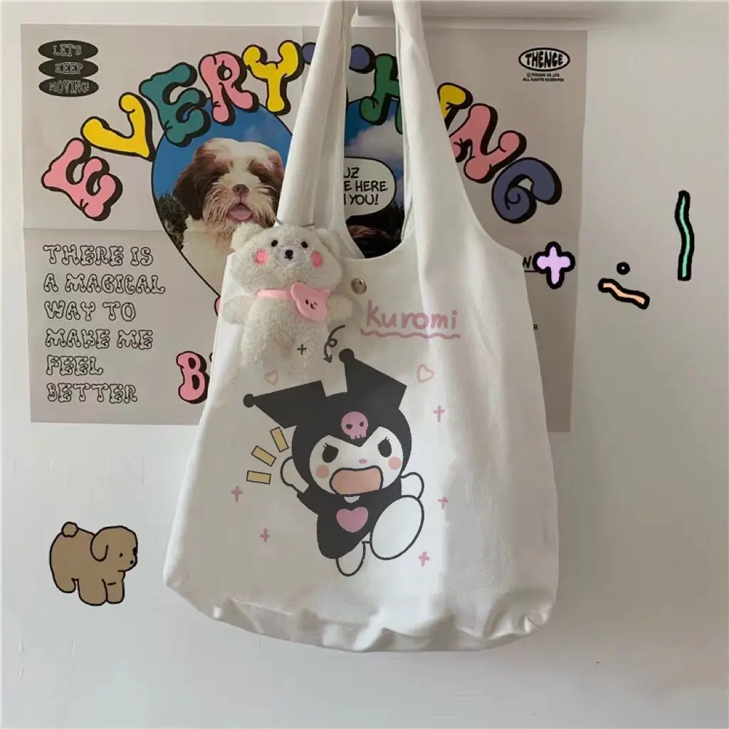 

Кавайная сумка Sanrio, Женская милая сумка через плечо для девушек, Студенческая Холщовая Сумка Kuromi, подарок