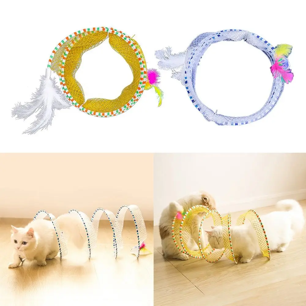 

Folded Cat Tunnel S Type Cats Tunnel Spring Toy Mouse Tunnel With Feather Cat Outdoor Cat Toys For Kitten Interactive