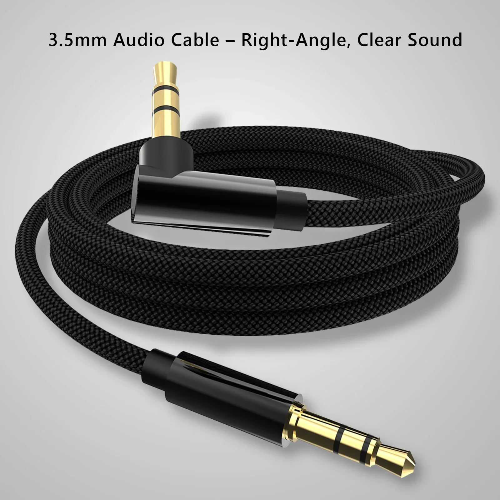 Durable 3.5mm AUX Audio Cable with Right-Angle Design and Braided Nylon Finish