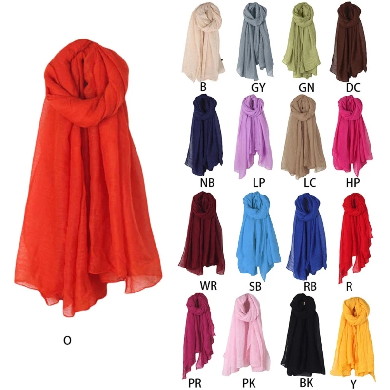 

Women Solid Color Long Scarf Shoulder Wrap Vintage Cotton Linen Large Shawl Hijab Elegant Lightweight Big for Head Scarv
