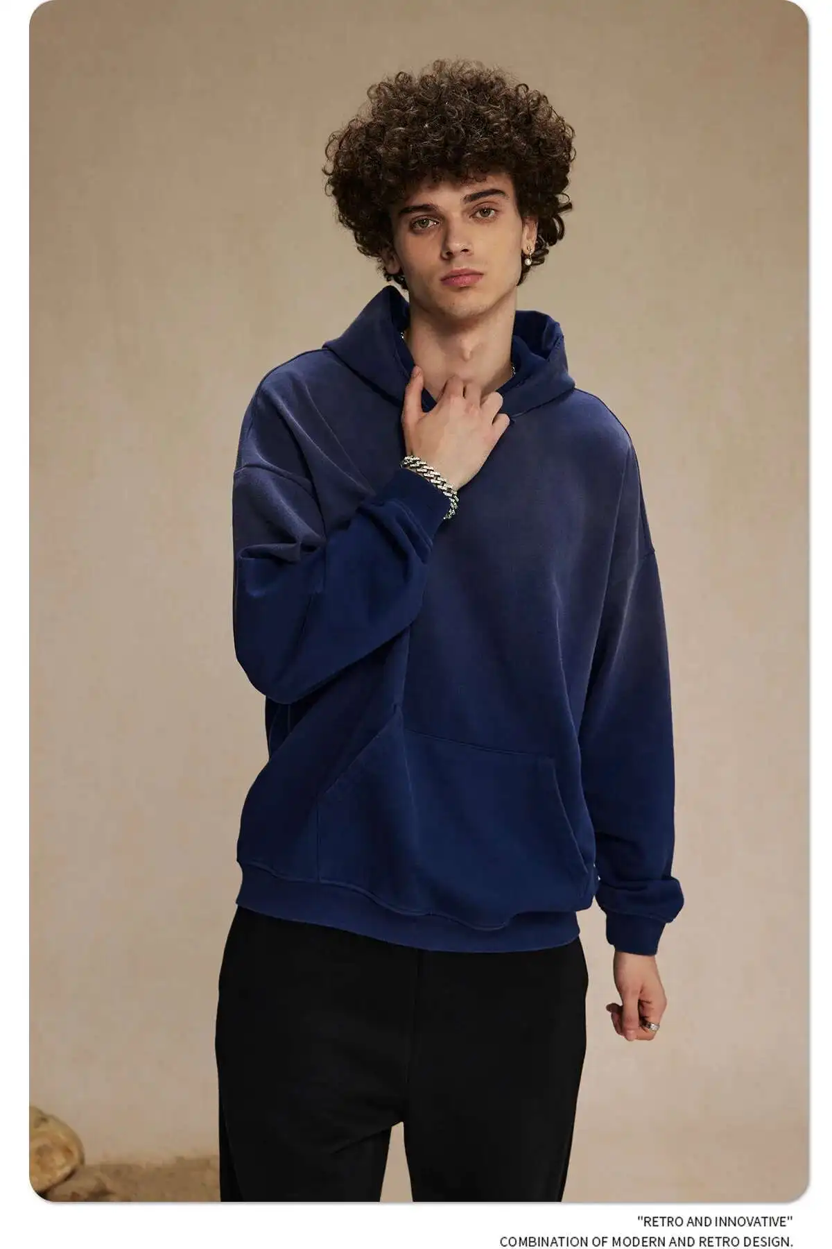 IEFB American Style Male Sweatshirt Pullover Hooded Gradient Color Men Clothing Hole Worn-ount Design Winter Spring New 9W126