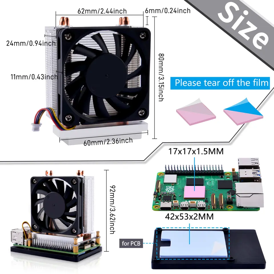 52Pi Raspberry Pi 5 Ice Tower Plus Cooler Dual-Copper Pipe Heatsink for Raspberry Pi 5 image 4