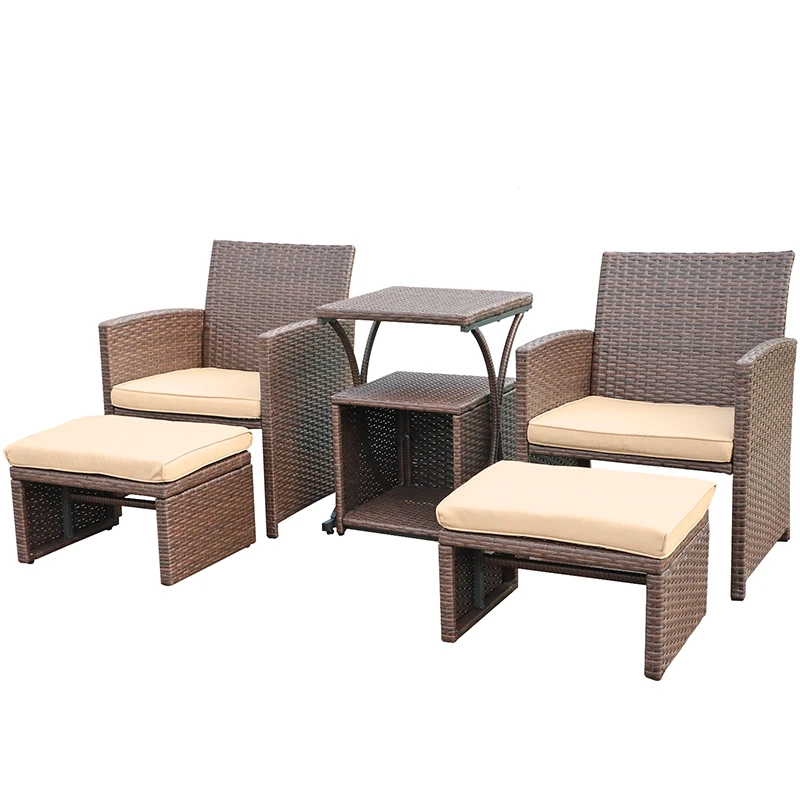 

JARDINA 6PCS Outdoor Garden Rattan Patio Furniture Set All Weather Rattan Chair with Ottoman Coffee Table Beige Cushion