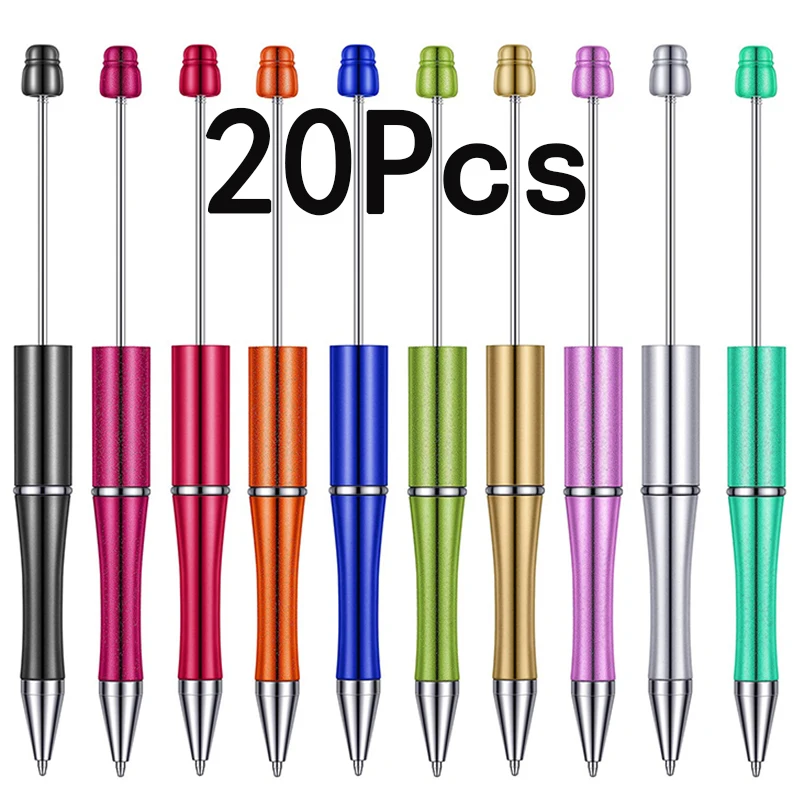 

20Pcs Plastic Beadable Pen Multicolor Beads DIY Bead Pen Ballpoint Pen Black Ink Ball Pen for Office School Supplies