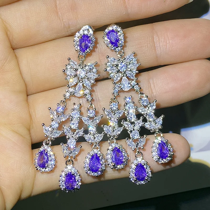 Luxury Purple Shape Earrings Vintage Wedding Dangle Earrings Fashion Jewelry For Women Party Wedding Jewelry Gift