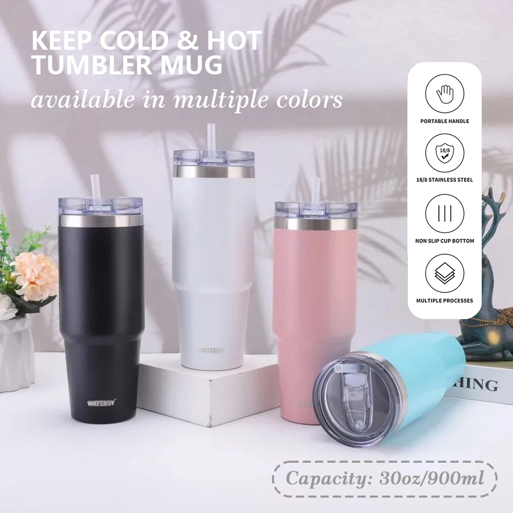 

30oz Thermal Mug 304 Stainless Steel Insulation Cup with Straw and Lid Large Capacity Coffee Cup Outdoor Car Water Bottle