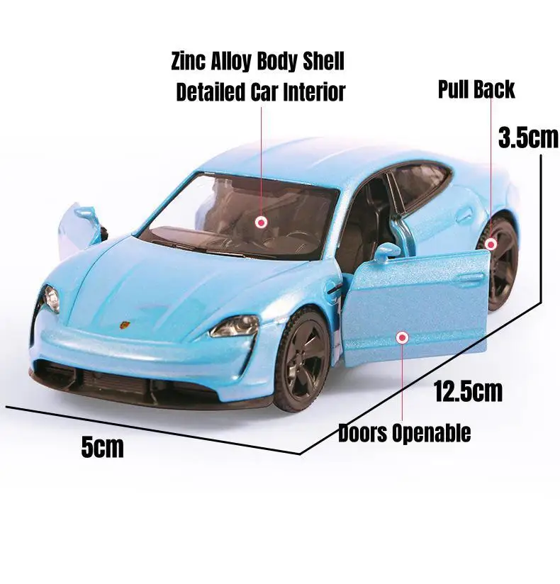 TOKAXI Modelos De Coches Fundidos Porsche Taycan Escala 1/36, Vehículos De Retroceso Porsche Coche De Juguete, Regalos De Coches Para Niños Y Niñas