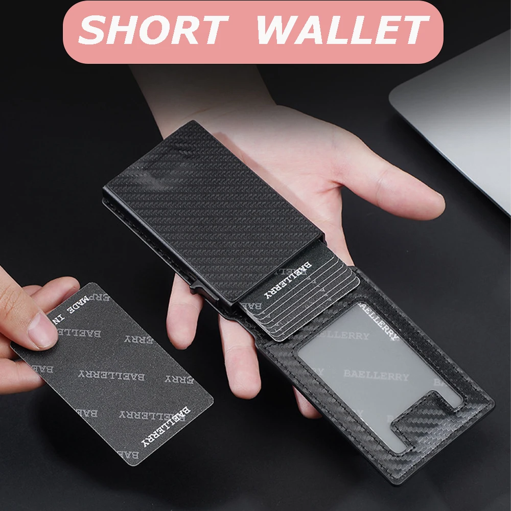 Baellerry Ultra-Thin Carbon Fiber Pattern Wallet, Multi-Functional Card Holder, Men's Simple Anti-Theft Card Holder, Great Business Gift