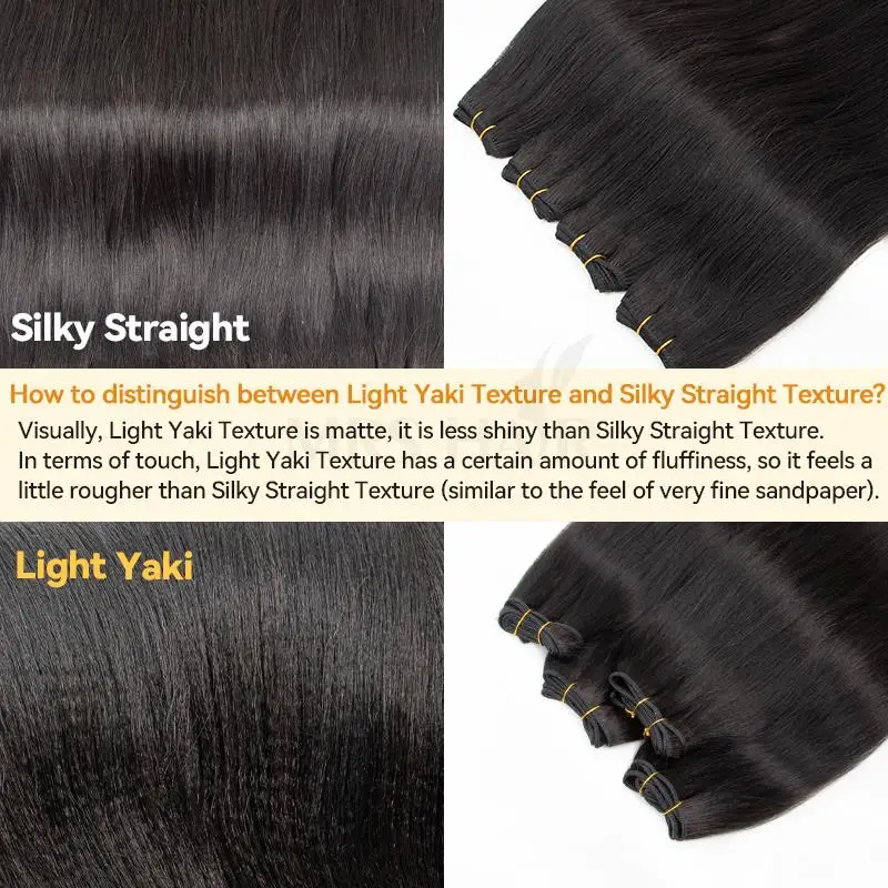 Light Yaki Human Hair Bundles Yaki Straight Sew-in Hair Bundles Remy Double Weft Bouncy #1B Double Weft 12-24inch 100G human hair extensions