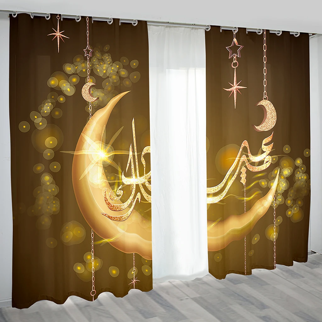 

2Pcs Eid Mubarak Ramadan Lslamic Muslim Supplies Kareem Free Shipping Moon Lamp Window Curtain for Living Room Bedroom Decor