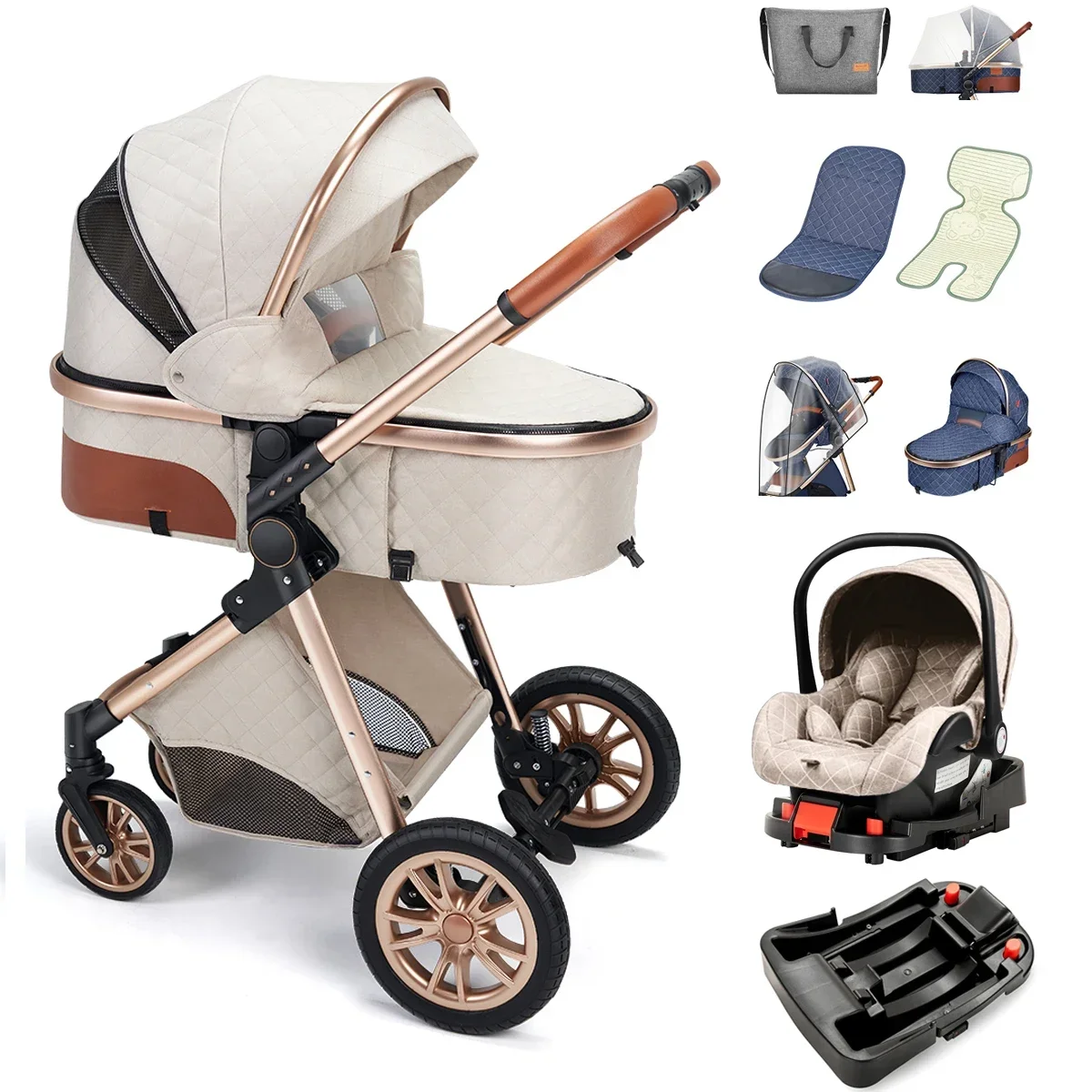 3in1 High Landscape Baby Stroller with car seat Newborns Infant Portable Baby Carriage ISOfix Base Multi functional strollers baby stroller