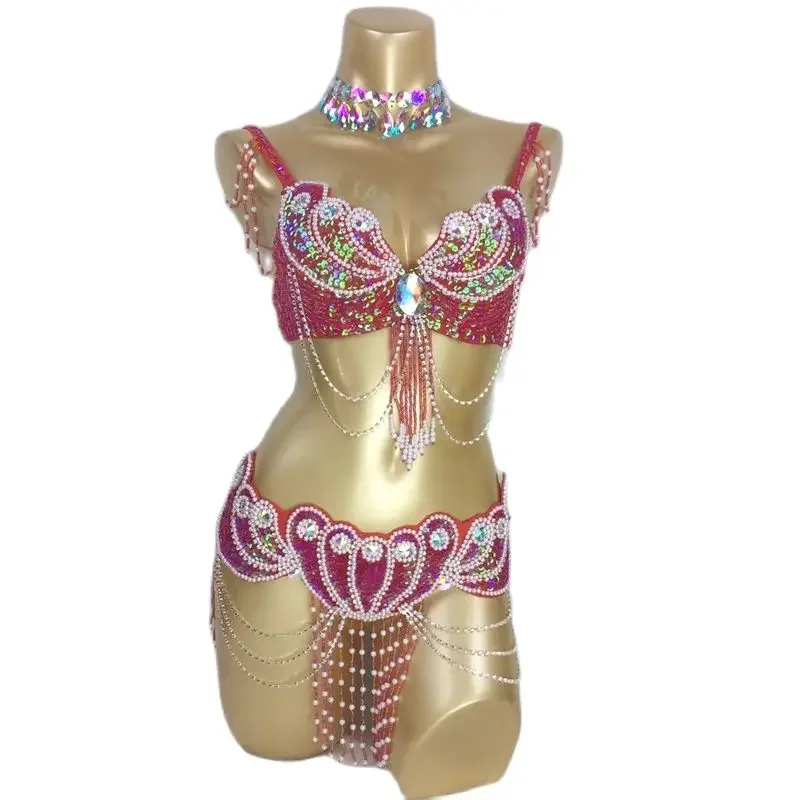 

Belly Dance Costume Performance Suit 2023 Handmade Bra and Belt Samba Carnival Festival Stage Outfit Women Indian Clothes Sexy