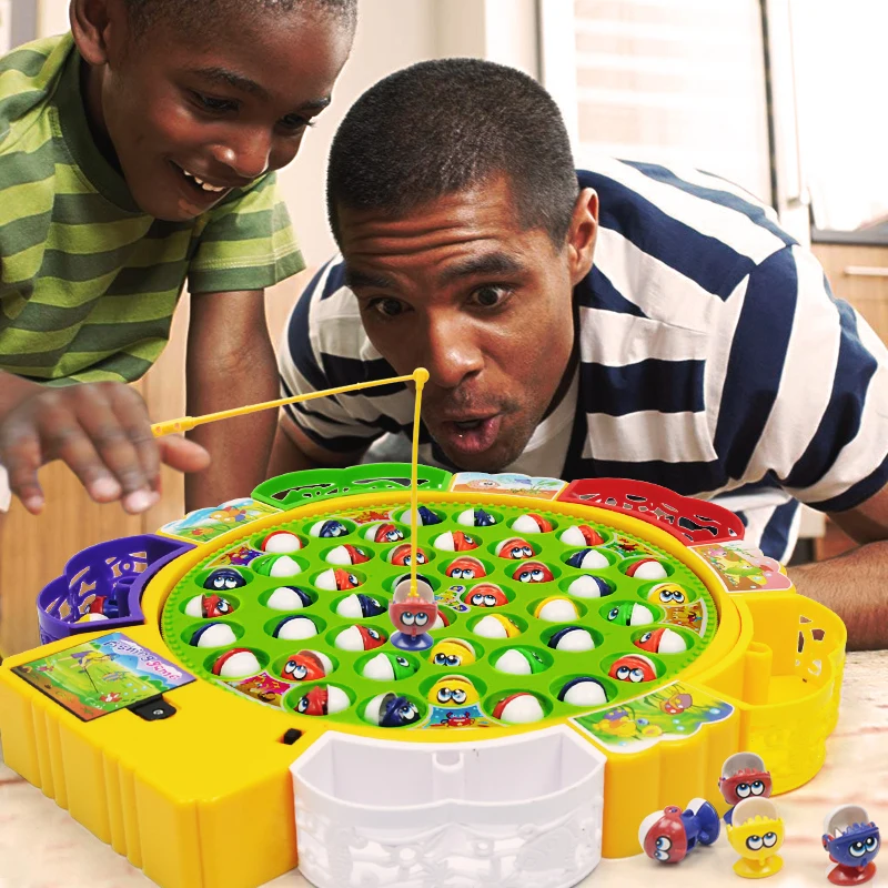 Electric Rotating Magnetic Fishing Toys Play Game Music Spinning Fish Plate Water Party Musical Sports Toy Set Children Kid Gift 4