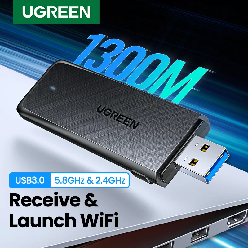 UGREEN-adaptador WiFi AC1300Mbps, 5,8G y 2,4G, USB para PC, escritorio,  portátil, Windows, Linux, antena WiFi, USB 3,0, tarjeta de red Ethernet -  AliExpress