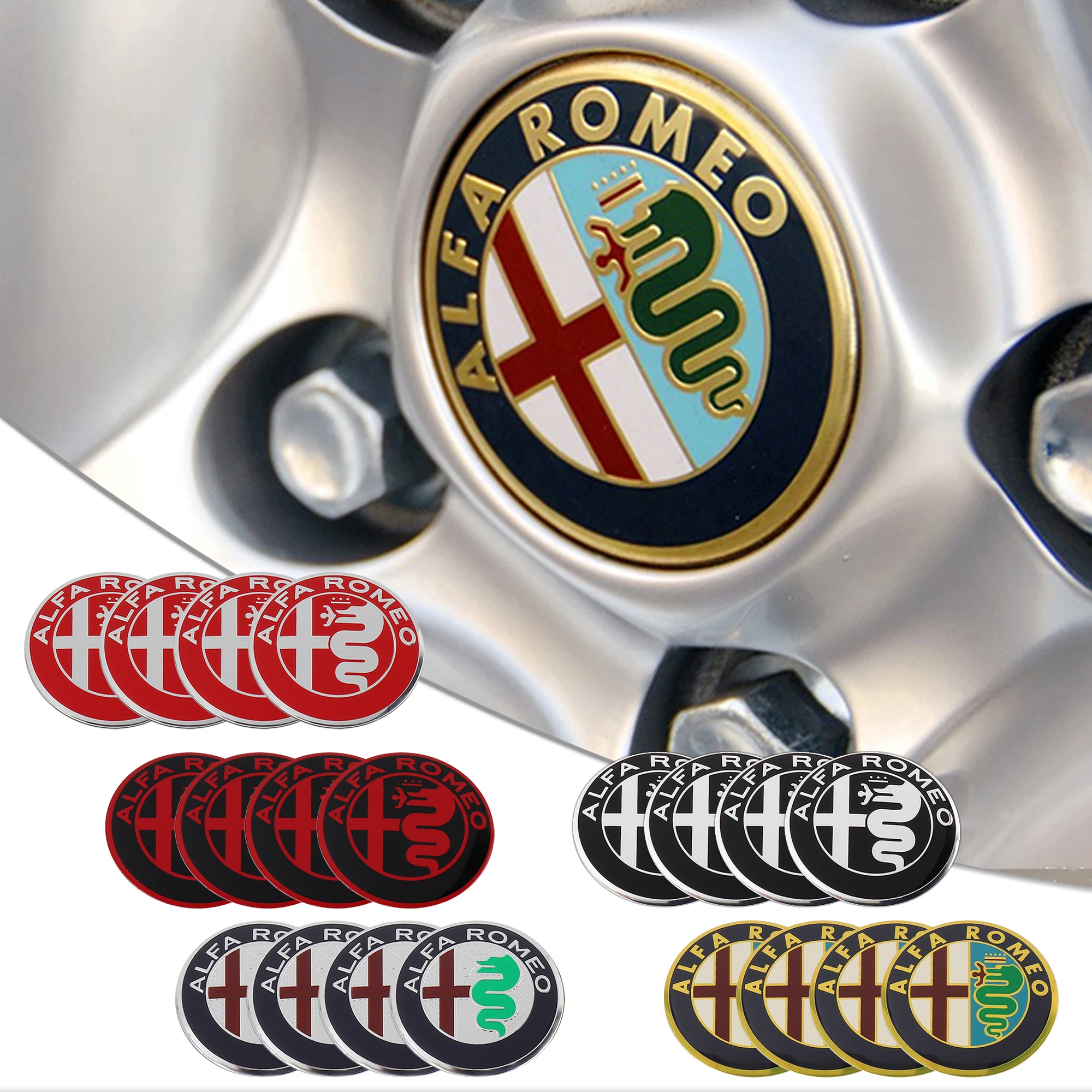Wheel Center Caps 4Pcs 56/60MM Car Wheel Center Hub Caps Badge Tire Rim Covers For Alfa Romeo Giulietta 147 Giulia Spider GT MiTo Stelvio 159 TZ3