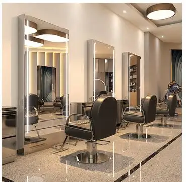 Net red barber shop mirror hairdressing mirror table hair salon special stainless steel double-sided hairdressing