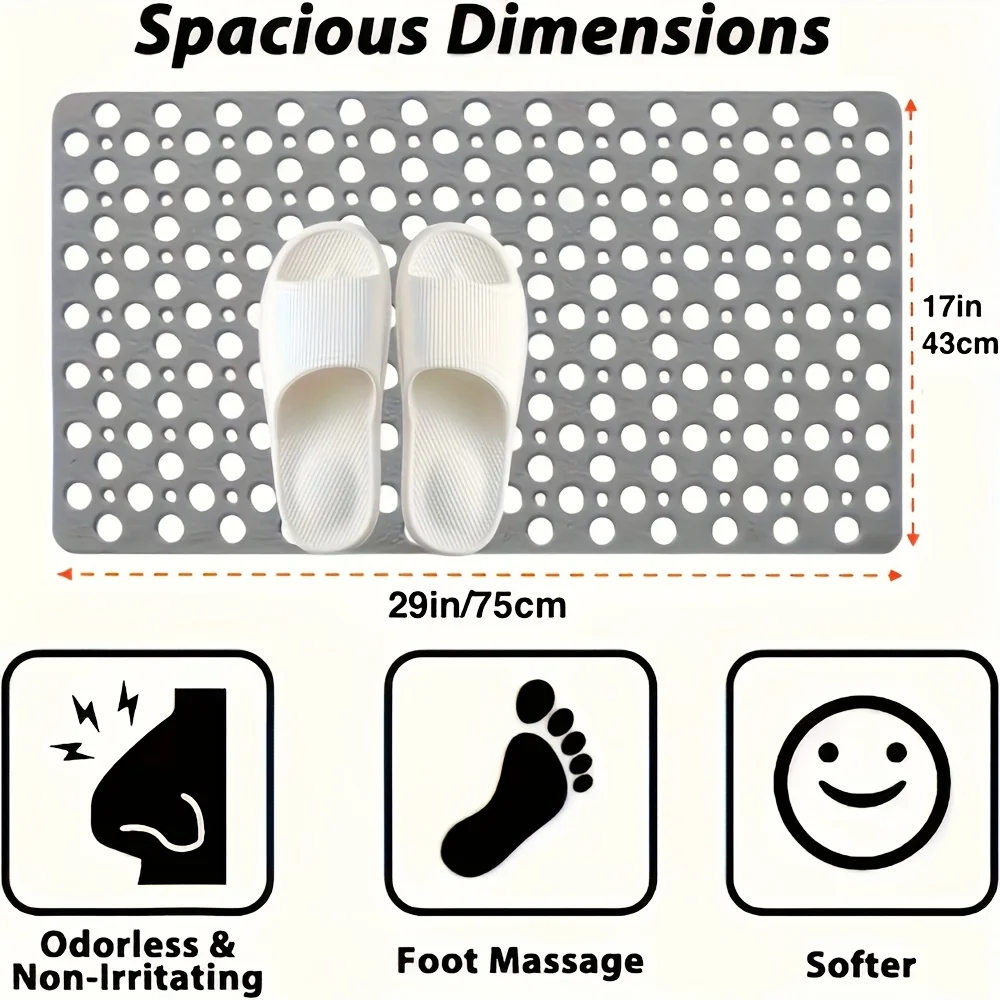 Plush Non-Slip Bath & Shower Mat with Drainage and Suction Grip
