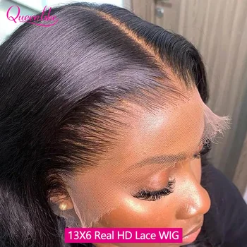 Queenlike 26 Inch 13x6 HD Lace Frontal Human Hair Wigs Straight Remy Hair Frontal Wigs Human Hair Natural Black For Women 1