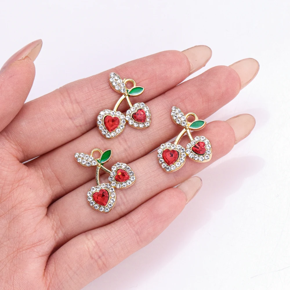 10 Stück bezaubernde Kristall-Kirsch-Anhänger für Obst, baumelnde Ohrringe, Schmuckzubehör, DIY-Halskette, Armband, handgefertigtes Bastelzubehör – Detail 7
