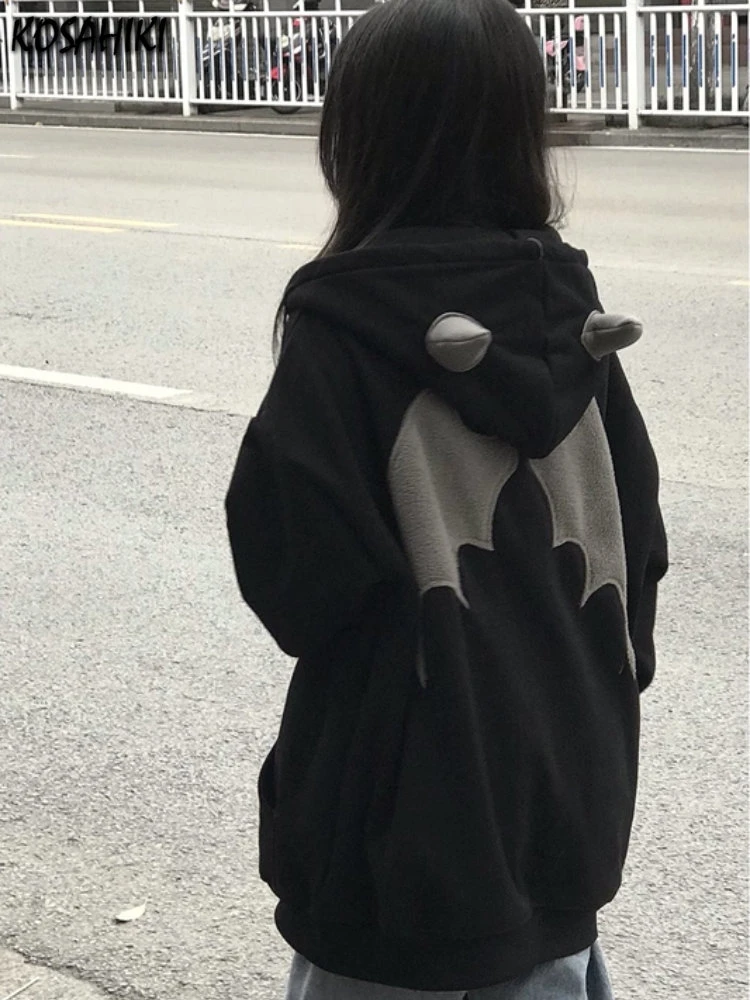 Sweatshirt Horn Hood Zip Hoodie Horns Black Hoodie Horns Y2k