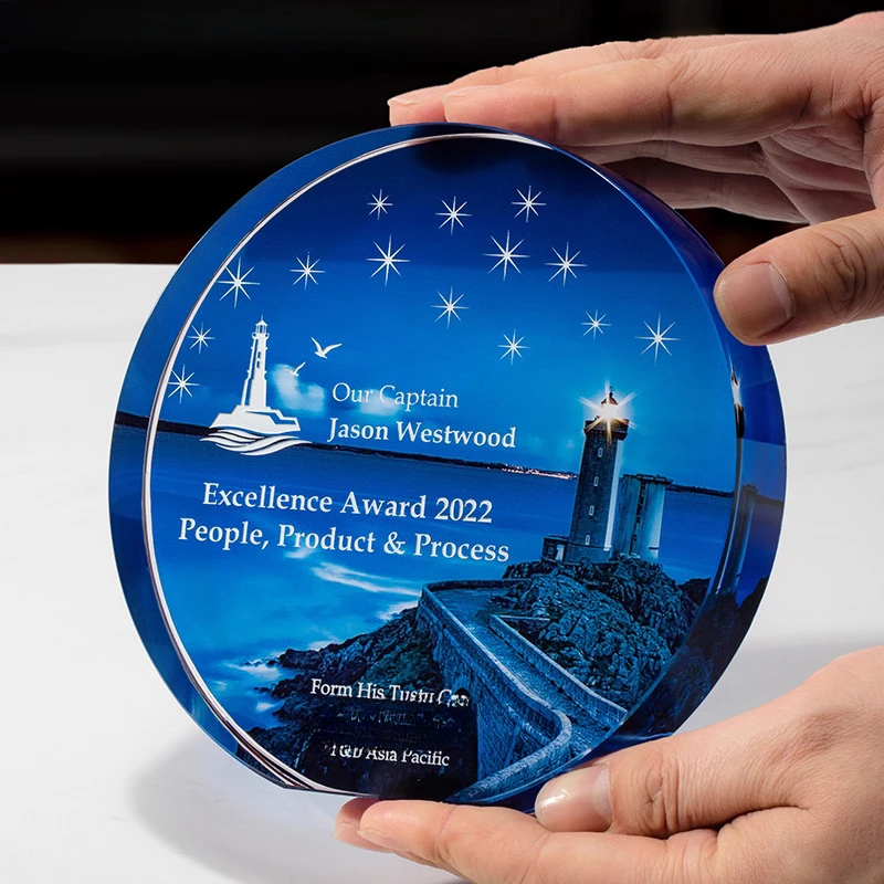 Customized Rotundity Crystal Trophy Color Printing Sports Annual Meeting Award Outstanding Employee Souvenir Home Decoration 1Pc