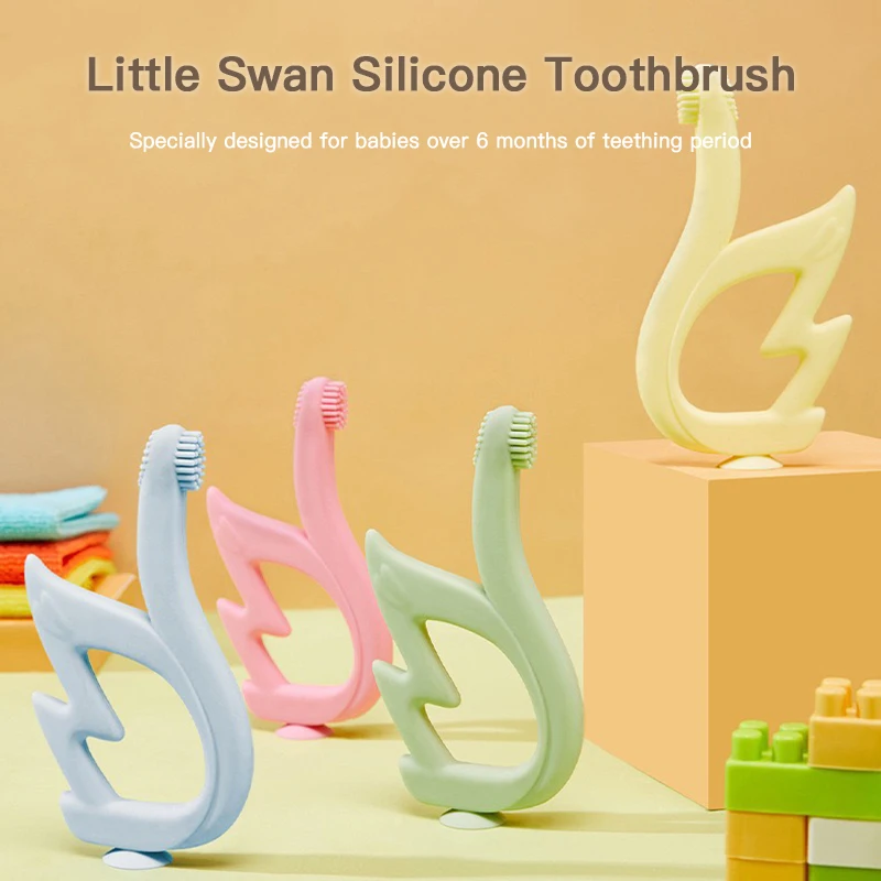 Silicone Baby Teeth Refresh Baby Brushing Silica Gel Soft Tongue Coating Cleaning Toothbrush Swan Tooth Glue
