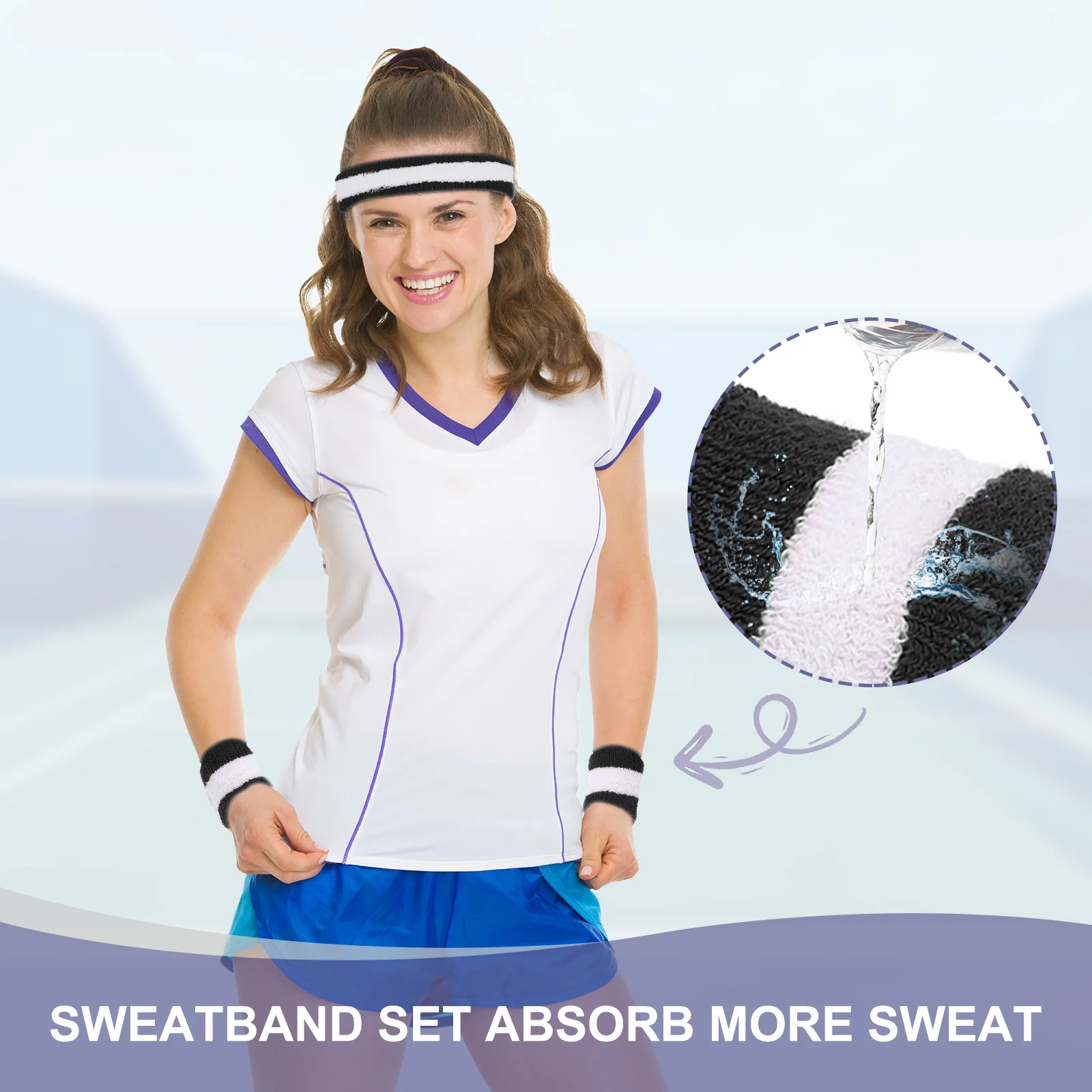 7 x 2 Inch Sweat Band Set Sports Terry Cloth Headband Wristband Set Moisture Wicking Sweat Absorbing Head Band for Women Men 6