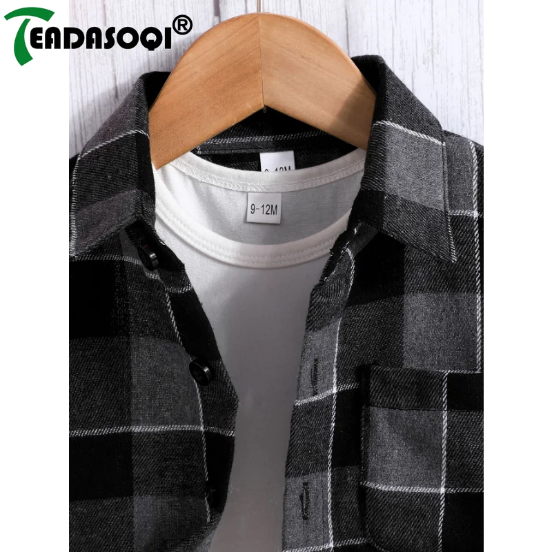 3M-3Y Newborn Infant Spring Fall Casual Plaid Shirt Todder Kids Baby Boys Lapel Single-breasted Long-sleeved Cardigan Jacket Top