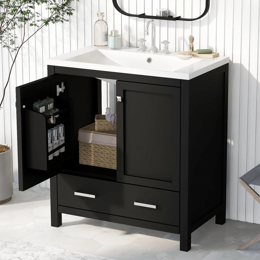 30" Black Bathroom Vanity with Single Sink, Combo Cabinet Undermount Sink, Bathroom Storage Cabinet with 2 Doors and a Drawer 3