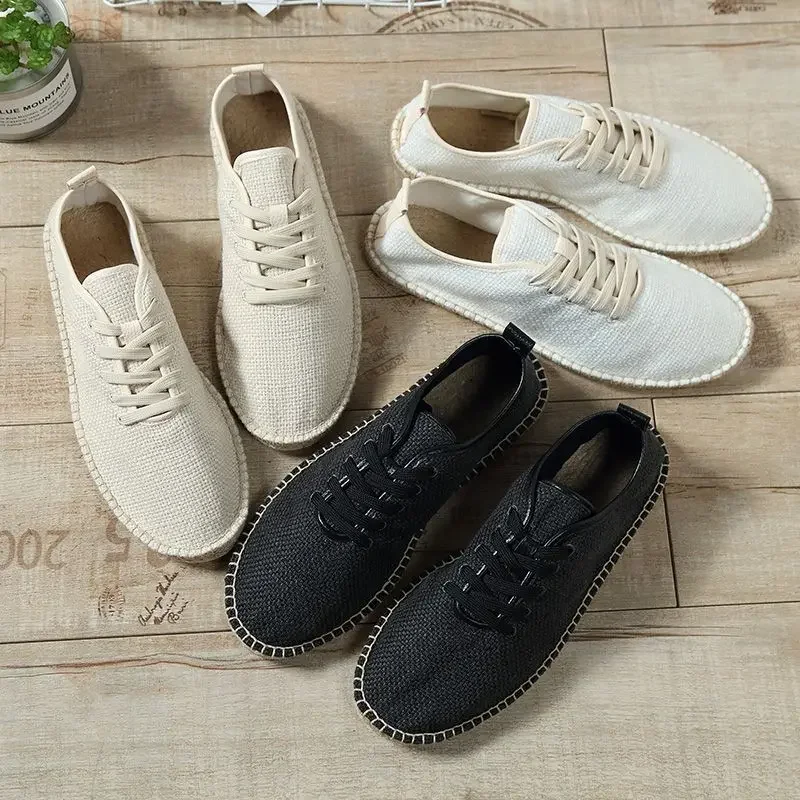 Summer Linen Breathable Casual Flats Shoes Mens Espadrilles Loafers Fashion Men Canvas Shoes Casual Fisherman Driving Footwear