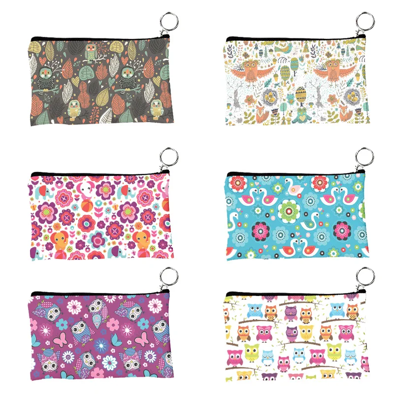 Fashion Owl Pattern Coin Purses Small Fresh Canvas Coin Wallet Lady Girls Earphone Key Money Storage Bag Zipper Pouch