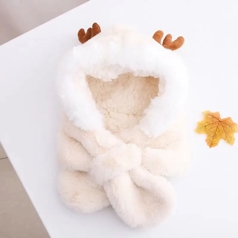 Winter children's hats scarves integrated men and girls thickened warm baby cute baby antlers windproof ear protection cap