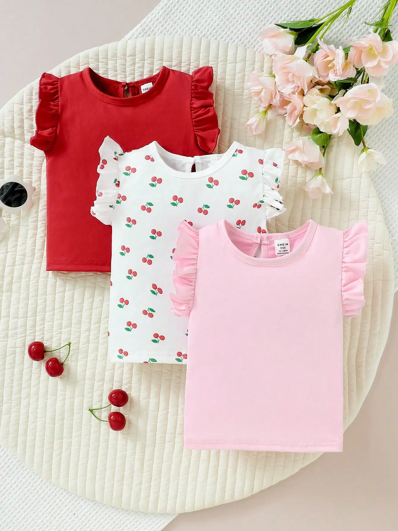 3pcs Newborn Baby T-shirts For Girls Short Sleeves Ruffle Top Soft Casual Summer Toddler Clothes Children Knitted Top Clothing 1