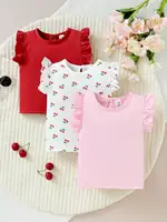 3pcs Newborn Baby T-shirts For Girls Short Sleeves Ruffle Top Soft Casual Summer Toddler Clothes Children Knitted Top Clothing 1