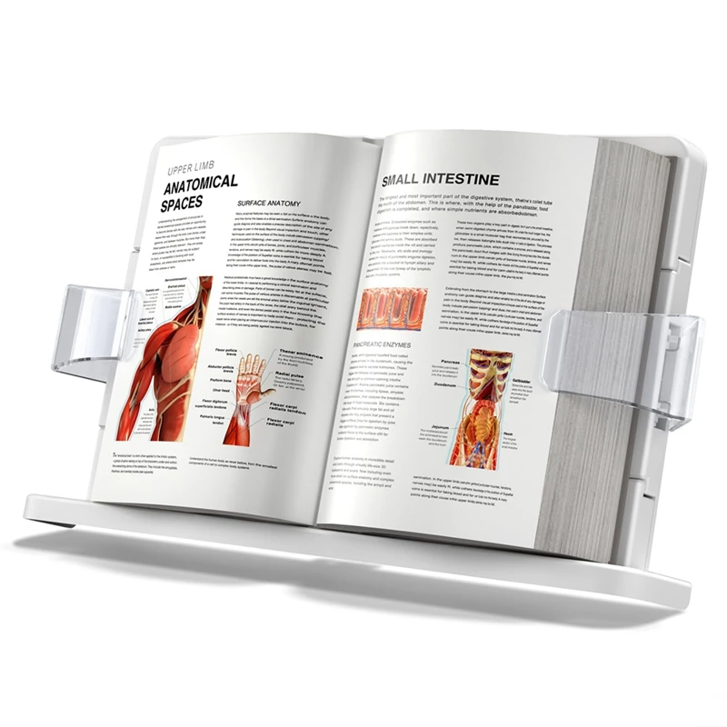 Hands-Free Book Stand-Adjustable, Expandable Holder For Comfortable Reading-90&deg; Angle, Transparent Page Clips Easy To Use