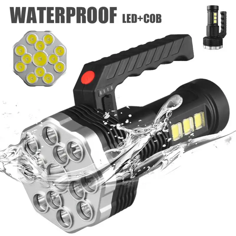 

High Power LED Flashlight Powerful USB Rechargeable Torch Handheld Portable Outdoor Lamp Built-in Battery COB 7 LED Flashlights