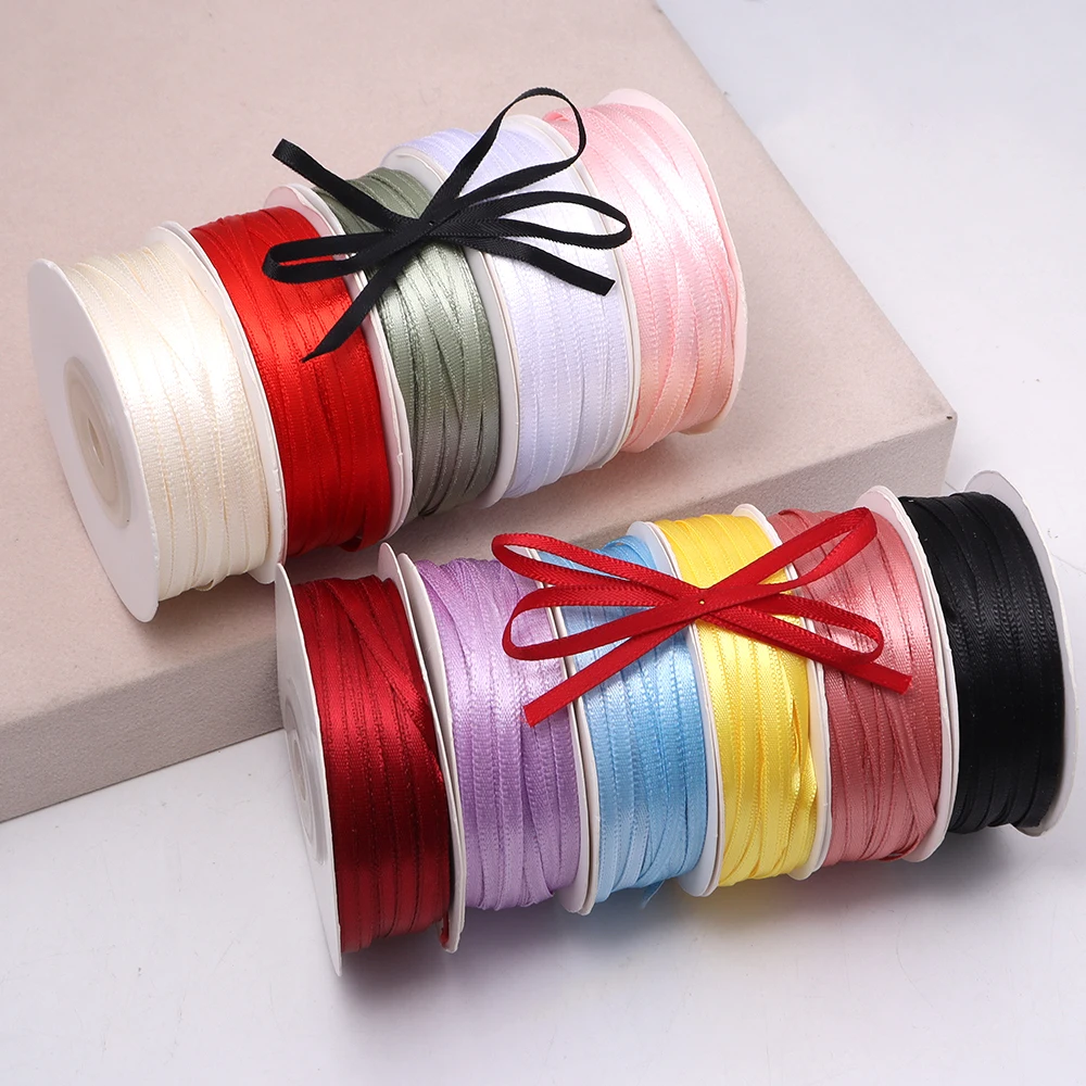 50 야드/로트 3mm 폴리 에스터 새틴 리본 웨딩 파티를위한 다채로운 양면 리본 DIY 선물 포장 크리스마스 활 장식