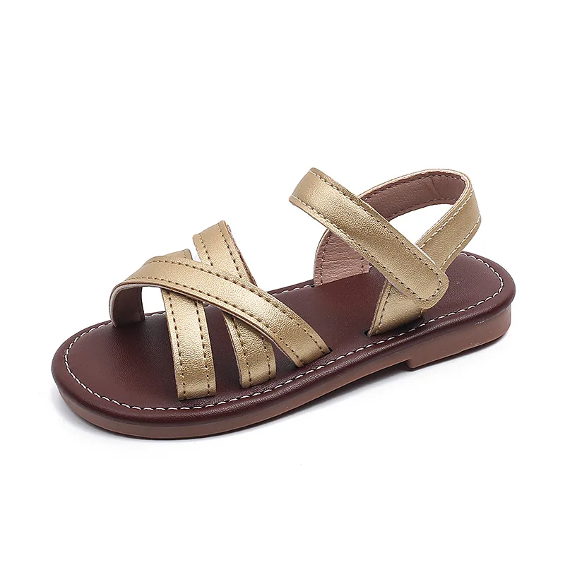 Girls Sandals Soild Color Versatile Kids Princess Shoes Open Toes Hook&loop 2025 Summer New Girls Beach Shoes Non-slip Soft Sole - 6