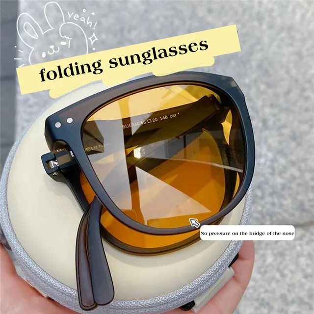 Foldable Sunglasses Cov Poj Niam Lub Caij Ntuj Sov Vintage Retro Square Ncej 1
