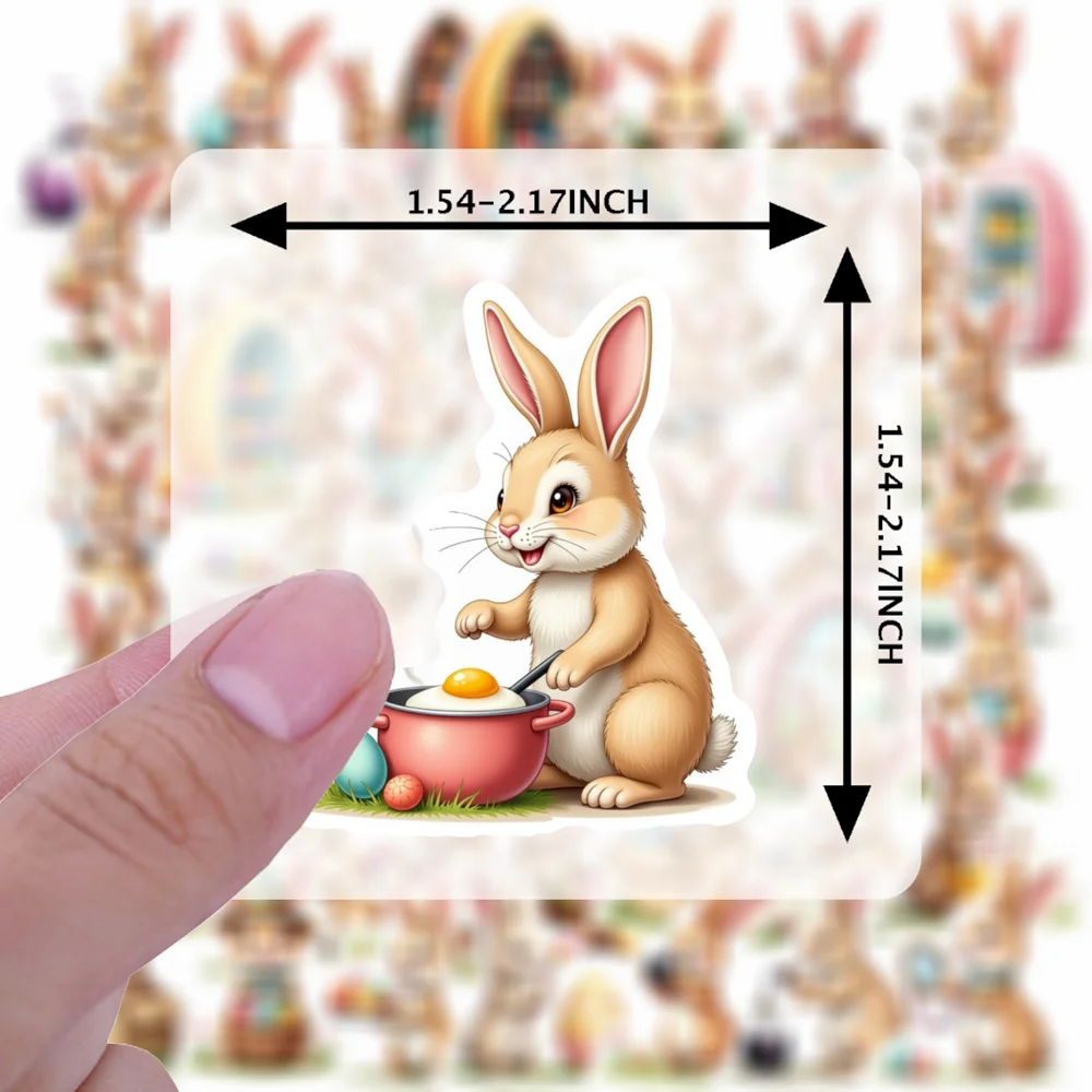 50pcs Happly Easter Stickers Cartoon Rabbit Holiday Spring Animal Stickers for Water Bottle Laptop Scrapbook Kids Decor