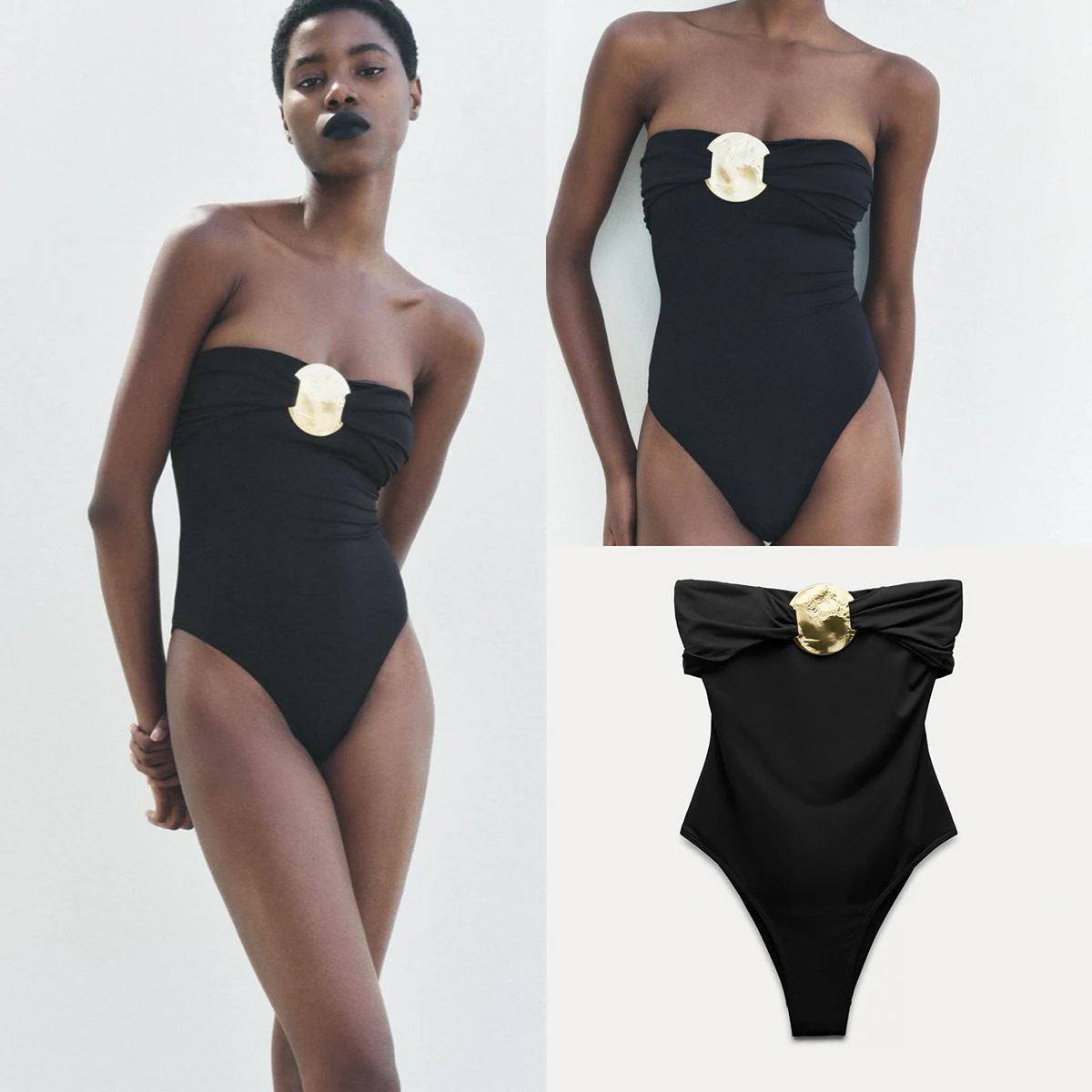 Sexy Women One Piece Swimsuit Female Swimwear 2024 Bandeau Monokini Swimming Suit Beachwear High Waist Bathing Suit 3
