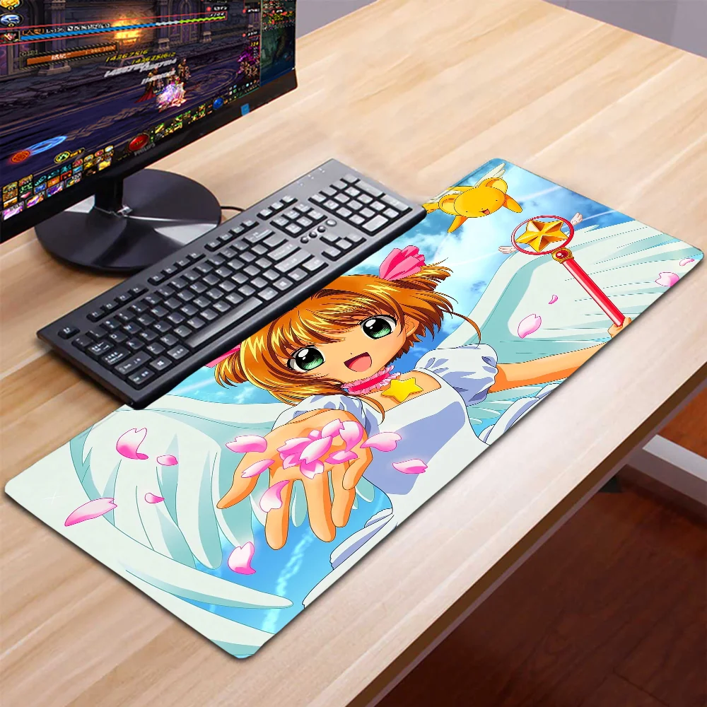 Pink Cardcaptor Sakura Large Deskmat Magic Wand 90*40 Rubber Playmat Cartoon Gaming Laptop Keyboard Mat Anti-slip Mousepad Xxl