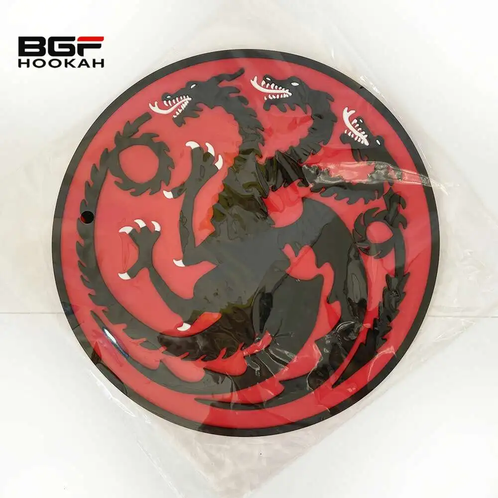 Red Three Headed Dragon Hookah Silicone Mat Narguile Circular Protective Glass Base Anti Slip Shisha Special Accessories