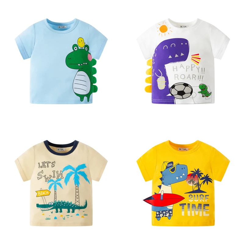 

27kids Summer Boys Short Sleeve T-shirts Cartoon Dinosaur Crocodile Children Stitch Cotton Casual Breathable Clothes 2 4 6 7 9y