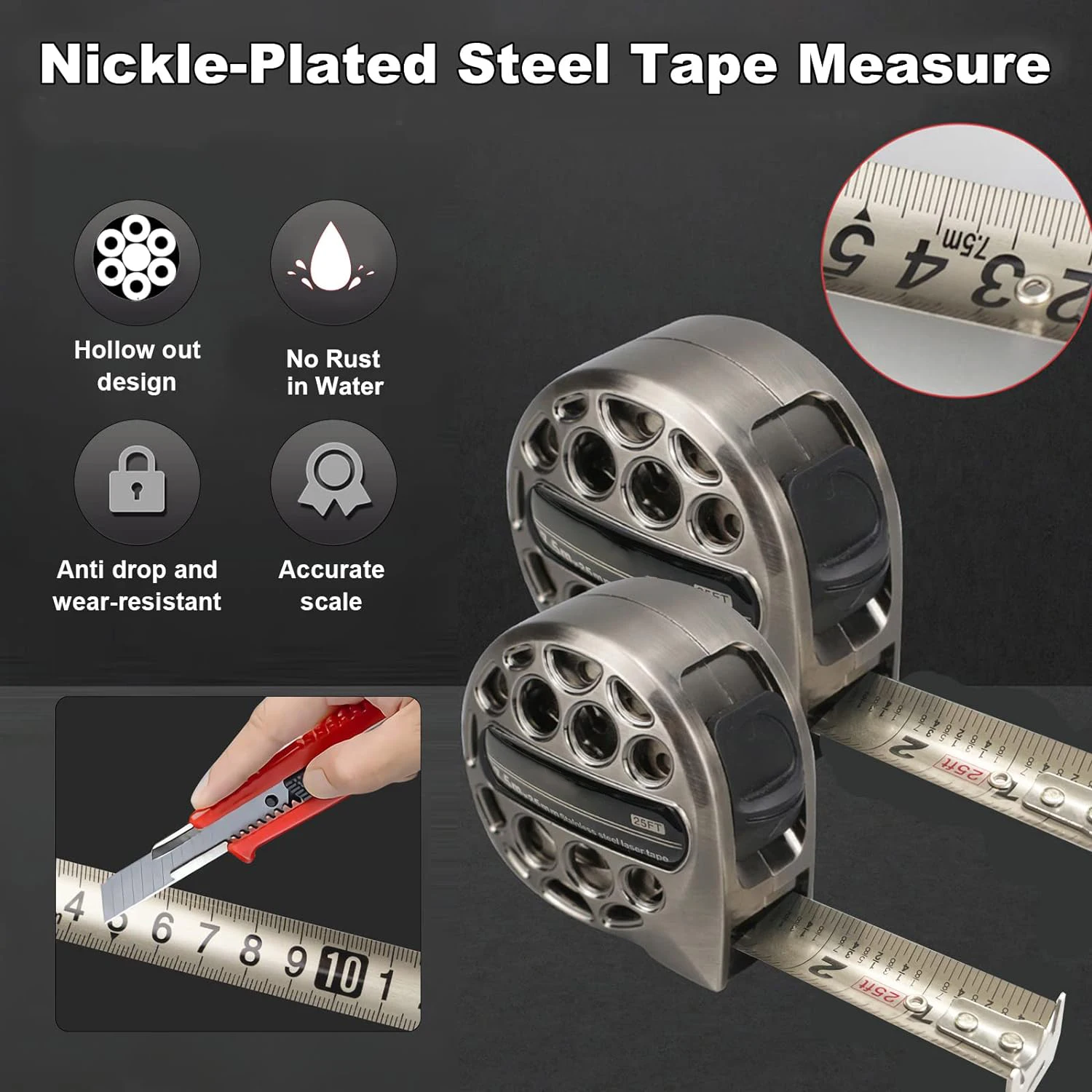 Tape Measure 3/5/7.5M Metric Stainless Steel Anti-corrosion Retractable Metric Ruler Hollow Design Woodworking Measuring Gadgets