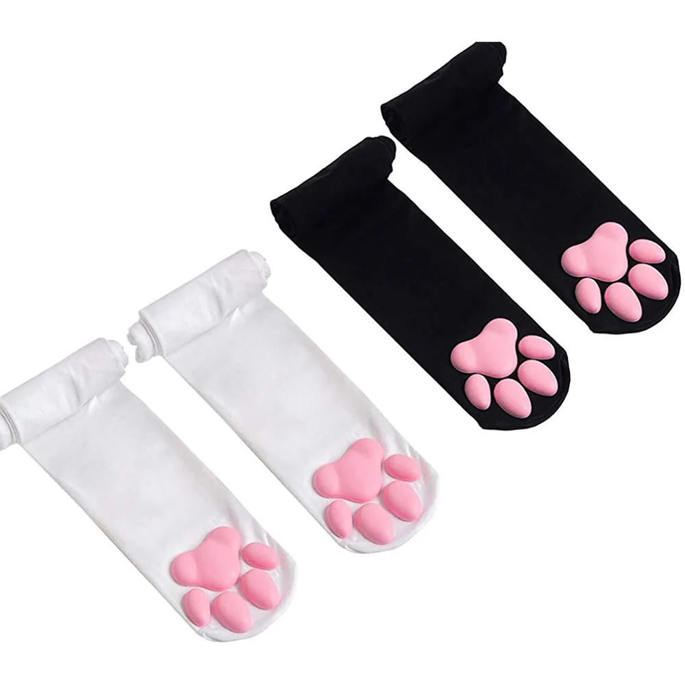 고양이 발바닥 양말, 핑크 귀여운 로리타 허벅지 높이 양말, 여자 아이, 여자 코스프레, 3D 새끼 고양이 발톱 스타킹