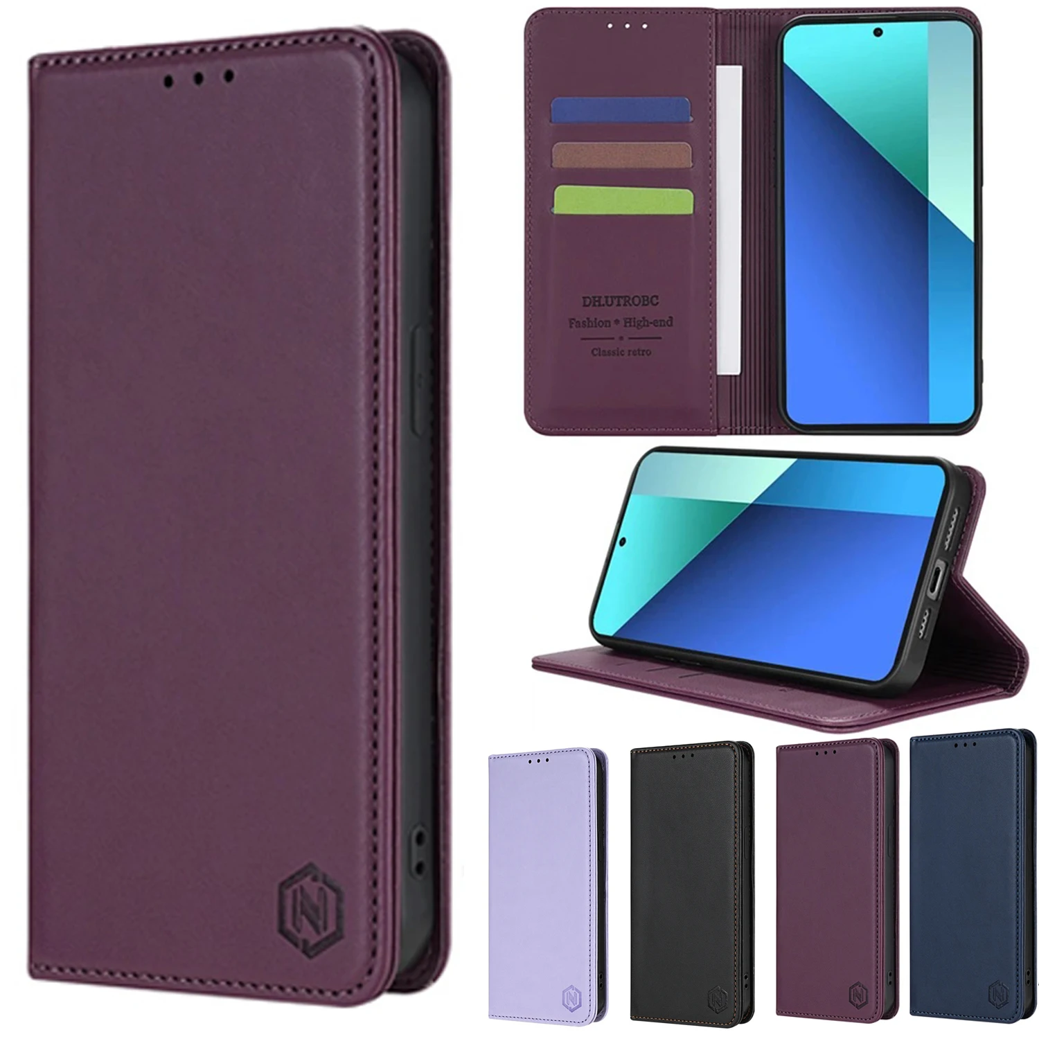 Magnetic Leather Wallet Skin Phone Case with Card Slot and Flip Cover
