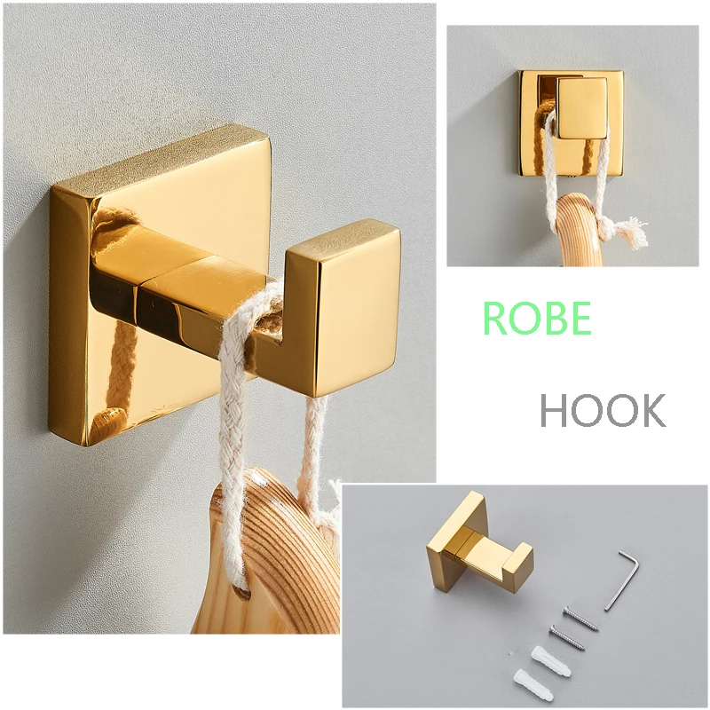 Senlesen Golden Bathroom Accessories Sets 4pcs towel hook toilet paper holder bathroom hardware set bathroom hardware accessories Wall Mount Towel Bar Robe Hooks Toilet Paper Roll Holder Stainless Steel Hardware