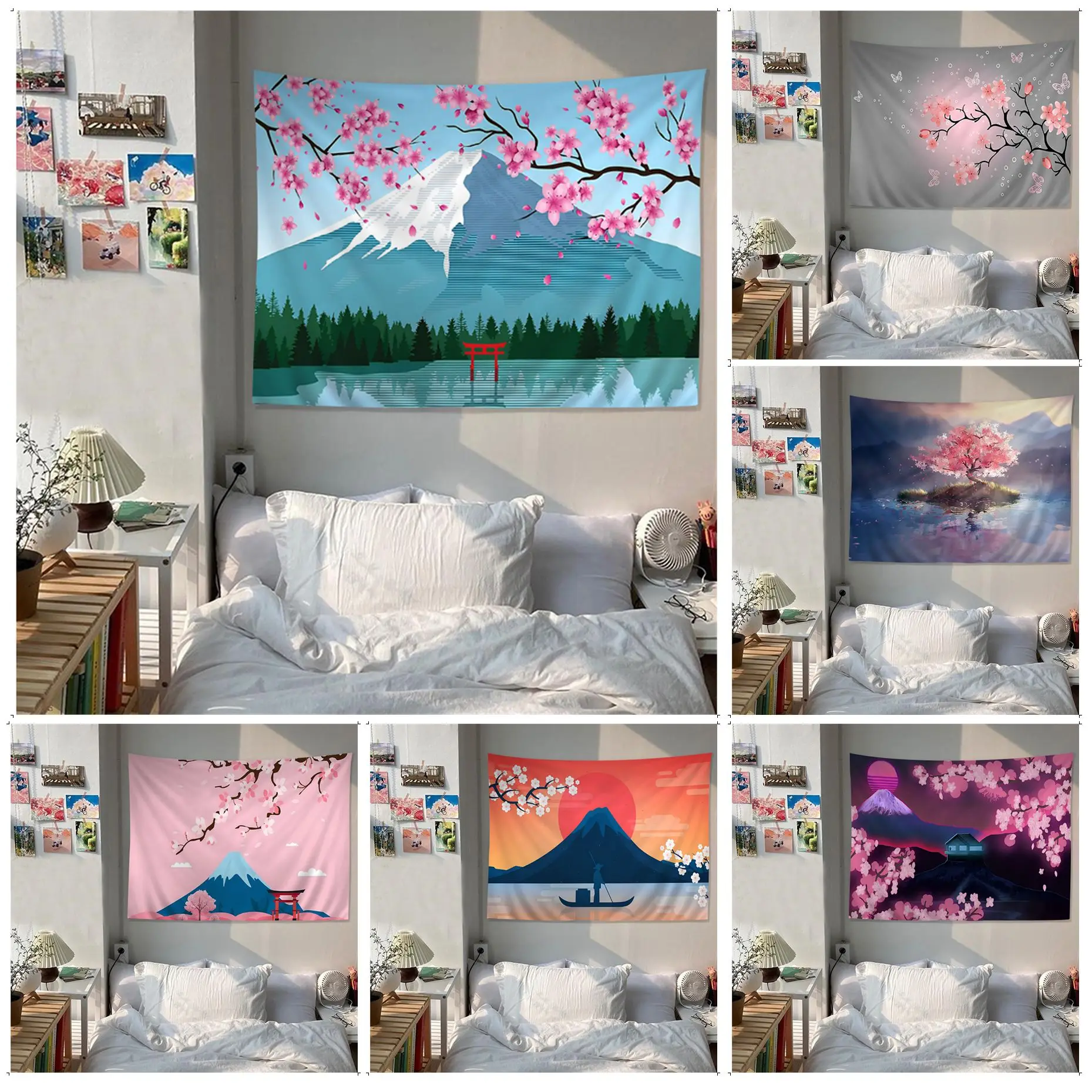 

Anime Flowers Cherry Blossom Sakura Hippie Wall Hanging Tapestries Home Decoration Hippie Bohemian Divination Decor Blanket